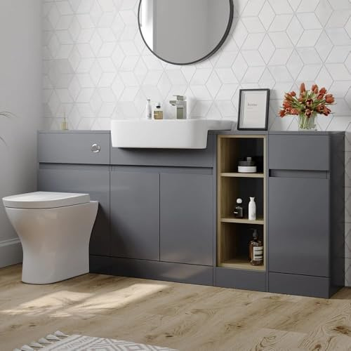 Artis Grey Gloss Toilet & Semi Recessed Basin Vanity Unit Combination with Doors & Shelves 1720mm