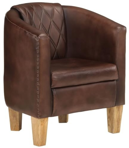 vidaXL Clubsessel, Sessel mit gepolstertem Sitz Armlehnen, Cocktailsessel mit Holzgestell, Loungesessel Relaxsessel Polstersessel, Dunkelbraun Echtleder