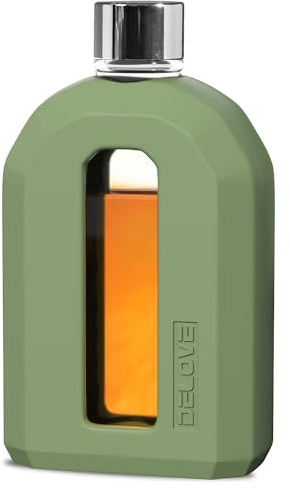 Delove Modern Glass Hip Flask with Silicone Sleeve- Small Portable Travel Liquor Flask- Clear Pocket Drinking Alcohol Flask for Men&Women- Wedding Party, Groomsman, Bridesmaid, Gift- 7.5oz/220ml,Green