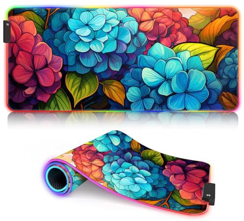 Keyboard Mouse Mat Hydrangeas ROG XL Desk Pad LED Oversized Mouse Pad (80x30x0.3) cm Smooth Surface Non-Slip Rubber Mouse Pad for Keyboard Mouse