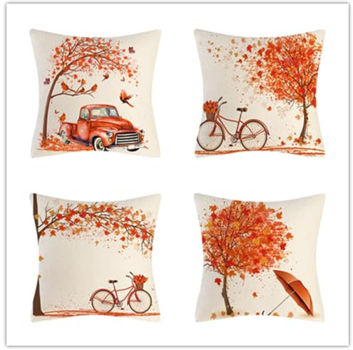 Housse Coussin 40x40 Orangers Housse de Coussin 40 x 40 Coton Lin Coussin Deco Fermeture à Glissière Cachée Coussins Canapé Respirabilité Coussin Decoratif 4 Pcs