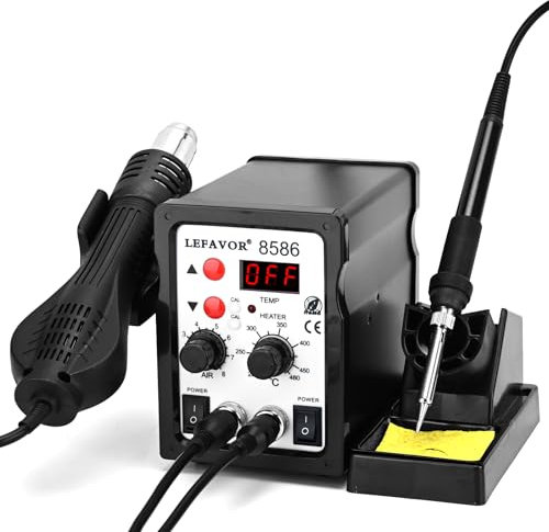 COVVY Estación de soldadura de aire caliente, estación de soldadura 2 en 1 de 700 W, temperatura ajustable de 200 °C a 480 °C, pistola de calefacción eléctrica con pantalla digital 8586, pistola de