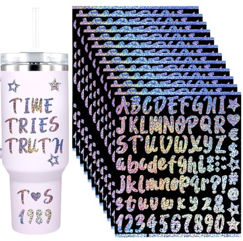 12 Sheets Vinyl Letters Stickers for Stanley Cups, 1 Inch Waterproof Capital Alphabet Decals Adhesive Letter & Number Name Stickers for Water Bottles Tumblers Holiday Party Crafts Decoration