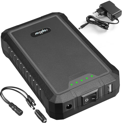 Rapthor Batería recargable de iones de litio de 12 V 6500 mAh/5 V 13000 mAh y salida CC y cargador rápido para tiras de luz LED, routers, cámaras de vigilancia, teléfonos telescópicos, etc