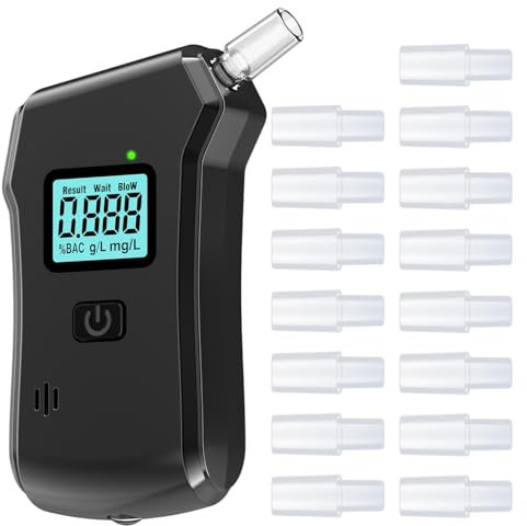 LengSuaa Breathalyzer, Alcohol Breathalyzer to Test Alcohol with Digital Blue LCD Display, Professional Alcohol Meter, Alcohol Tester with 15 Mouthpieces, For Use at Home or at Parties