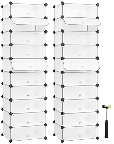 SONGMICS LPC10W01 - Set di 2 scarpiere fai da te con ante, cubi rettangolari a 10 ripiani per 20 paia di scarpe, organizer per armadio, divisorio per armadio, kit anti-ribaltamento in gomma, colore