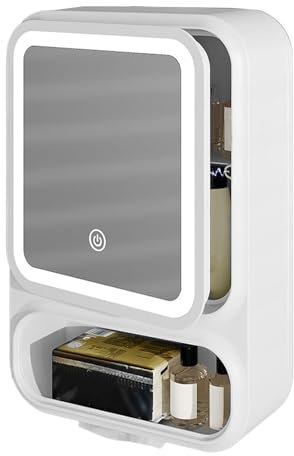 Smileshiney Meuble Miroir Murale pour Salle de Bain,Armoire Murale avec Miroir | Porte Magnétique Anti-Buée avec Éclairage LED pour Shampooing, Gel Douche et Produits de Soin