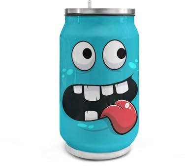 Yexignaon Blaue Edelstahl-Wasserflasche mit Strohhalm, Monsterzunge, Kinder, Schule, lustige Trinkflaschen für heiße und kalte Getränke, leicht zu reinigen