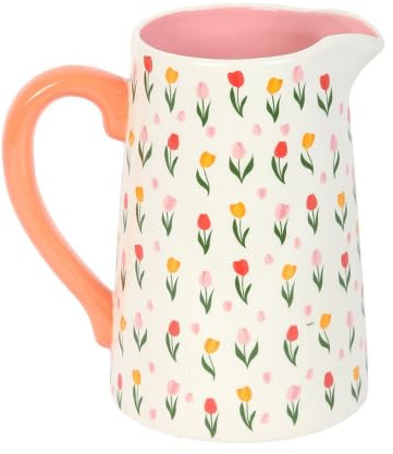 Brocca per fiori in ceramica con stampa tulipano | Vaso decorativo primaverile per fiori freschi o per esporre la casa non per uso alimentare