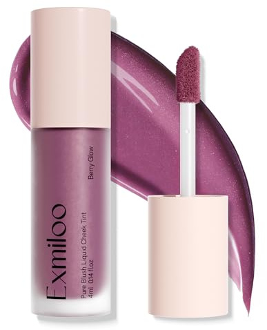 Exmiloo Strahlendes Liquid Blush, Flüssiges Rouge mit Leichter Textur, Aufbaubare Farbe mit Sanft Strahlendem Finish, für Wangen & Lippen, Vegan & Tierversuchsfrei, Farbton: Berry Glow