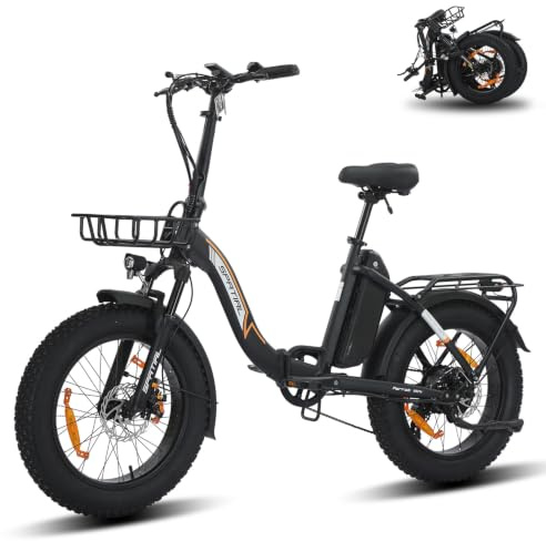 SPATIAL Vélo électrique pliable 20 x 4 - Moteur 250 W, batterie 48 V/13 Ah, dérailleur Shimano 7 vitesses avec NFC, portée de 100 km, pour femme, noir