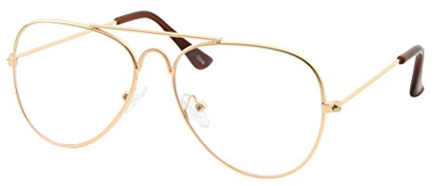 grinderPUNCH Kids Fake Aviator Eye Glasses Clear Lens Children's Non Prescription (Age 3-10), Gold