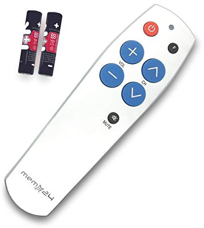 Memo24 Big Button TV Remote Control Replacement, Ideal for Elderly and Seniors, Copies and Learns from your Old/Original Infrared Remote. Batteries Included. Light Silver.