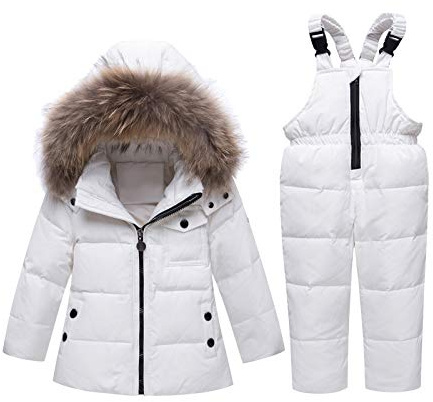 amropi Traje de Nieve Niña Niño Chaqueta con Capucha + Pantalones 2 Piezas Invierno Conjunto de Esquí Blanco,4-5 Años