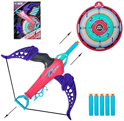 XJSGS Ensemble de 5 fléchettes en mousse avec ventouse pour enfants, jeu de tir à l'arc pour enfants - Jouets d'intérieur et d'extérieur pour garçons et filles (rose)