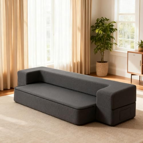 HonTop 10 Inch Modern Folding Sofa Bed Couch Memory Foam Couch Full Futon Sofa Sleeper Chair for Living Room Guest Mattress, Dark Grey