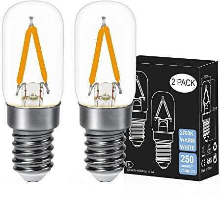 DSLebeen Lampadina LED E14 2700K Luce Calda Lampade LED frigorifero 2.5W Equivalenti a 25W,250 Lumen Non Dimmerabile Per Lampadario di cristallo lampade di sale luci notturne,2 pack