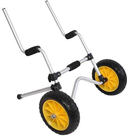 LALAHO Foldable Kayak Cart, 165lbs Universal Kayak Trolley with Solid Tires, Portable Aluminum Boat Canoe Carrier Trailer for Beach, Fishing, H Shape