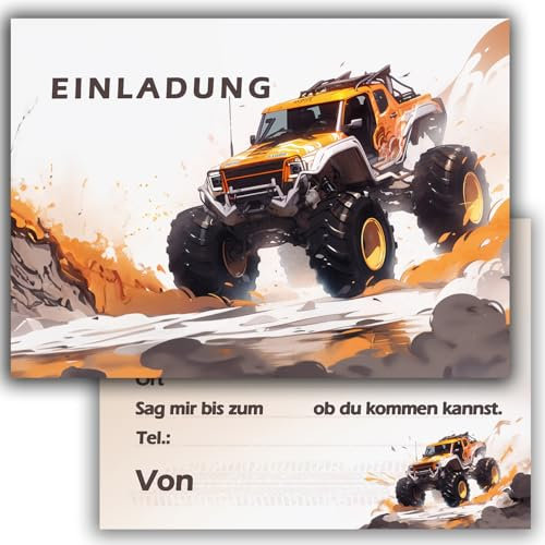 10 Kinder Einladungskarten Einladung Kindergeburtstag Geländewagen SUV Monster Truck Auto Jungen Kinder-Geburtstag Party Einschulung 5 6 7 8 9 10 11 12 13 14