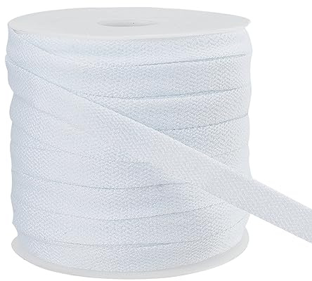 BENECREAT Recambio Cuerda Plana Cordón 25m, Cordón de Algodón Suave Blanco de 12 mm de Ancho con 1 carretes de Plástico, para Abrigos, Pantalones, Pantalones Cortos