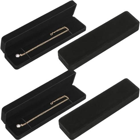 LETURE 4 Pieces Velvet Bracelet Necklace Pendant Jewelry Box, Small Long Jewelry Watch Gift Box for Proposal, Wedding, Engagement, Christmas (BLACK-4PCS)