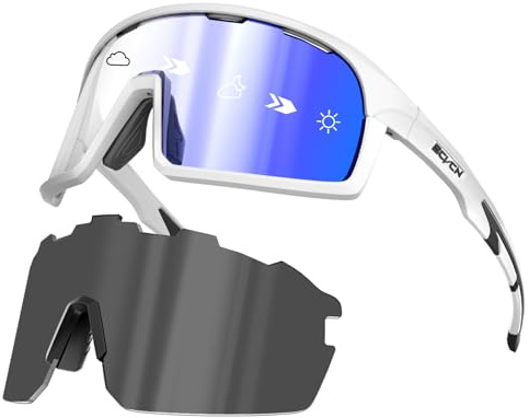 SCVCN Lunette de Cyclisme Photochromique Polarisées Homme Femme Lunette VTT Lunette Velo Lunettes de Soleil Velo Lunette Course à Pied Lunette Velo Route Lunettes de Soleil VTT Sport Bleu