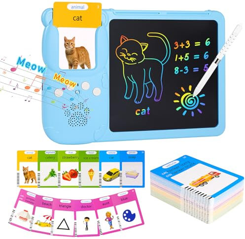 Talking Flash Cards Early Educational Toys for 2 3 4 5 6 7 8 Year Old Baby Boys Girls,Learning Education Toy Speech Therapy with LCD Writing Tablet with 224 Words, Interactive Gift for Kids Toddlers