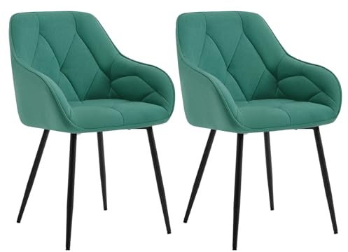 WOLTU Set of 2 Dining Chairs for Dining Room Living Room, Ergonomic Kitchen Chairs Padded with Armrests, Metal Legs, Velvet Seat, Turquoise