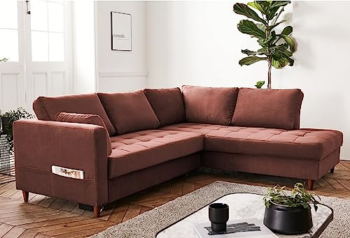 Lisa Design Anna – Ecksofa mit Schlaffunktion – 5-Sitzer – zeitgenössischer Stil – rechts Rosa