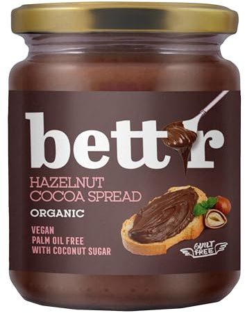 Bett’r Hazelnut Cocoa Cream - 100% Organic, Vegan and Palm Oil Free. Sweetened with Coconut Sugar - 250g