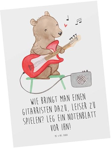 Mr. & Mrs. Panda Postkarte Gitarren Trick - Geschenk, Notenblatt, Gitarrist, Ansichtskarten, Gitarrist leise, Einladungskarte, Geschenkideen,