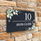 Badgemaster Floral Modern Anthracite Grey House Number Sign Plaque Stainless Steel Standoffs 20cm x 13cm Green Flowers