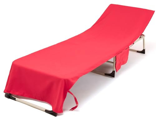 Treer Sonnenliege Auflage, Solide Farbe Gartenliege Abdeckung, Frottee Schonbezug Gartenstuhl mit 2 Taschen, für Schwimmbäder Strände Gartenhotels Liegenauflagen (75x210cm,Rot)