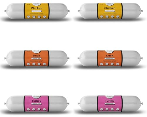 Drool Pet Products | Premium 2 Chicken, 2 Duck & 2 Turkey Dog Pate Tube Roll | Grain-Free High Protein Dog Food | Multi Pack 6 x 200g