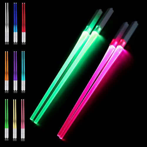YANGUN Glowing Lightsaber Chopsticks, 2 Pairs With 9 Color Modes, LED Light Up Sushi Sticks, BPA Free and Food Safe for Kitchen Dinner Party