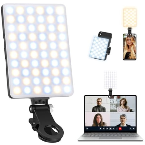Luz para Movil con 60 Cuentas LED, 3000-6500K 3 Modos Foco Movil, Luz Portatil con Batería de 2000mAh, Luz Videoconferencia CRI 95+ para iPhone, iPad,Laptop,Portátil y Cámara TikTok Vlog