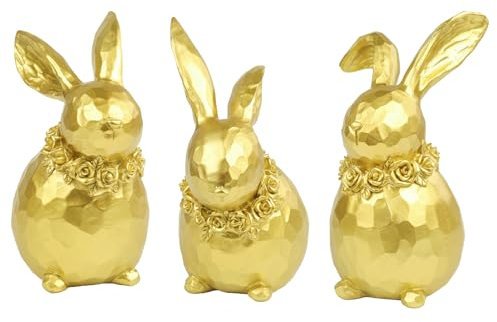 TaoQ C 3 Pezzo Oro Decorazioni di coniglio di Pasqua Figurine di coniglio in resina di Pasqua statua del coniglio di Pasqua per Decorazione della festa domestica di primavera di Pasqua