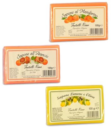 Fratelli Risso - Saponette agli Agrumi, Limone/Mandarino/Arancio, Sapone Naturale, 3 Pezzi da 100 grammi
