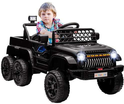 AIYAPLAY Voiture électrique enfant, buggy électrique enfant 6 roues modes 4x4 et 2x2, télécommande 2,4G, 2 moteurs 12 V, 3 vitesses, remorque arrière, musique, klaxon lumières LED, 122x62,5x65cm, noir