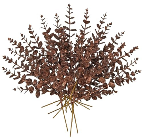 Oairse - Set de 20 ramas de planta artificial para decoración navideña con brillo, hojas de Navidad para árbol de Navidad y Año Nuevo, eucalipto artificial para decoración de mesa festiva, color