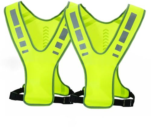 Nokwocy Giubbotto Riflettente da Corsa con Tasca per Donna, Uomo e Bambino, Gilet di Sicurezza per Ciclismo Notturno, Corsa, Passeggiate e Jogging (2PCS)