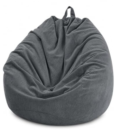 Highdi Poltrona Sacco Adolescenti 85 x 110 cm (Senza Ripieno), Velluto a Coste Pouf Sacco, Grigio Bean Bag Chair per Soggiorno/Camera/Gaming, perfetta per Adulti e Adolescenti