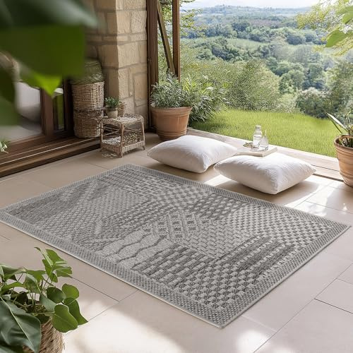 SIMPEX Indoor Outdoor Teppich Grau 80x150 cm Läufer, UV-beständig, Ideal für Küche, Balkon, Terrasse, Wohnzimmer und Esszimmer, Einfarbig im Boho-Stil.