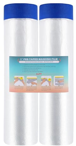 LLPT Tape and Drape Pre-Taped Masking Film 2 Packs-200cm(Unfolded) x 20m | Blue Washi Versatile Painter's Plastic Dust Sheets for Auto Wall Furniture Painting and Spraying Protection