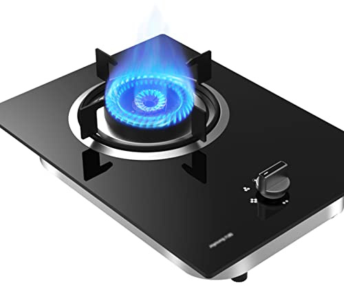 Fornello a gas, 20 cm, porta singola 4,8 kW, anello di fuoco da tavolo con protezione anti-fiamma, piano in vetro temperato nero per cucina domestica