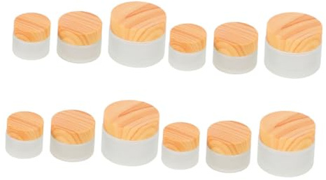 ULTECHNOVO 12 pièces Set de Pots Cosmétiques Verre Dépoli avec Couvercle Effet Bois Contenants de Voyage Pratiques pour Crèmes et Lotions Pots Portables Multifonctions