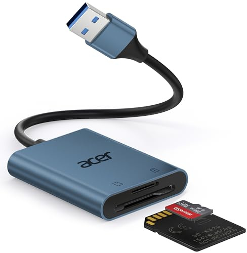 Acer SD Card Reader, USB A 3.0 to Micro Memory Card Reader, Aluminum Dual Slot SD to USB Adapter for Computer, PC, Laptop and Type A Devices, Compatible with SD/Micro SDXC/SDXC/SDHC/TF Cards-Midnight