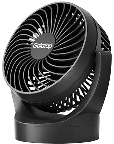 gaiatop Portable Desk Fan, Up to 19H Cooling, 3 Adjustable Speeds, Quiet Brushless Motor, 135° Tilt Bedroom Fan for Home/Office/Outdoor, Solid Black