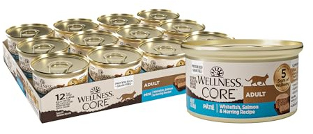 Wellness CORE Pate Adult Wet Cat Food, Natural, Protein-Rich, Grain Free, 3 Ounce, 12 Pack (Whitefish, Salmon & Herring)