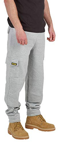 SITE KING Mens Cargo Combat Work Tracksuit Jogging Bottoms with Knee Pad Pockets Size S to 5XL Fleece Pants (Medium - 34/36 Waist, Grey)